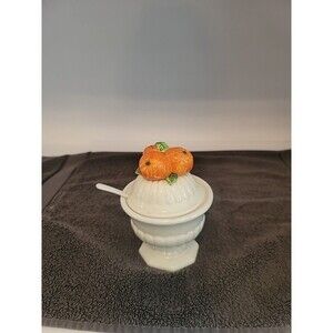Vintage Ardco Pedistal Orange Jam Dish 5 x 4 inches with spoon